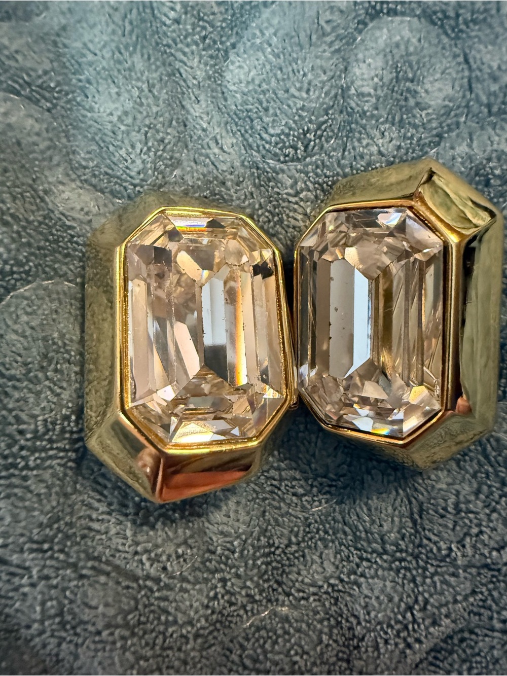 Givenchy Gold-Tone Clear Crystal Octagon Clip Earrings